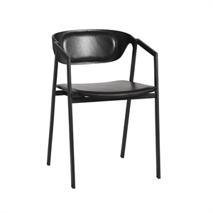 Krzesło do Jadalni Woud SAC w Czarny z Czarny Skórzanym Siedziskiem