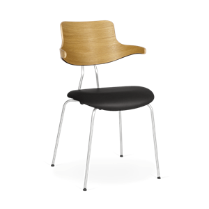 Krzesło do Jadalni VERMUND VL118 Dąb naturalny/Czarny skóra/Matowy Chrom Rama