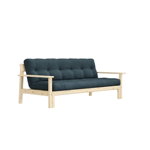 Sofa rozkładana Karup Unwind, lakierowana sosna bezbarwna/757 Petrol Blue