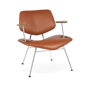 VERMUND VL135 Krzesło Wypoczynkowe Skóra Sierra w Kolorze Koniaku/ Chrom rama/Podłokietnik z Naturalnego Dębu