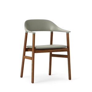 Krzesło do Jadalni Normann Copenhagen Herit z Podłokietnikiem, Tapicerowane Skórą, Wędzony Dąb/brudna Zielony