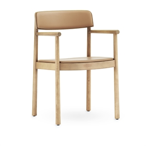 Krzesło do Jadalni Normann Copenhagen Timb z Podłokietnikiem Tapicerowanym Skórą w Kolorze Jasnobrązowym/kamelowym