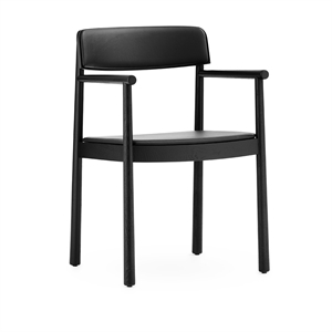 Krzesło do Jadalni Normann Copenhagen Timb z Podłokietnikiem Tapicerowanym Skórą w Czarny