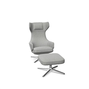 Fotel Vitra Grand Repos z Pufem Cosy 2, Szary Żwirowy/ Chrom