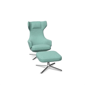 Fotel Vitra Grand Repos z Pufą Dumet Pale Blue/Emerald/ Chrom