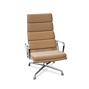 Fotel Biurowy Vitra Soft Pad EA 222 z Mechanizmem Obrotowym i Pochylanym, Kolor Camel/ Chrom