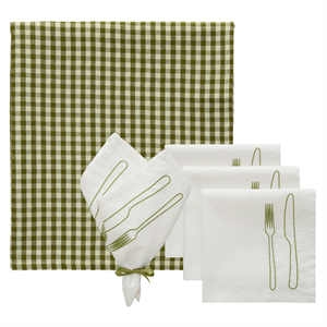 Zestaw do herbaty Decotique La Tavola & Oliva 4 serwetki + 1 obrus oliwkowo- Zielony
