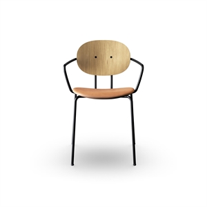Krzesło do Jadalni Sibast Furniture Piet Hein w Czarny z Podłokietnikiem z Drewna Dębowego i Koniakowej Skóry