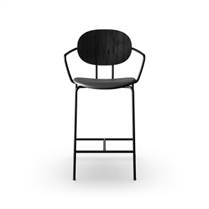 Sibast Furniture Piet Hein Stołek Barowy Czarny z Podłokietnikami z Czarny Dębu i Czarny Skóry