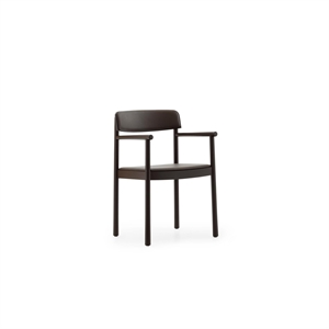 Krzesło do jadalni Normann Copenhagen Timb z podłokietnikami, tapicerowane skórą w Brązowy/czekoladowym