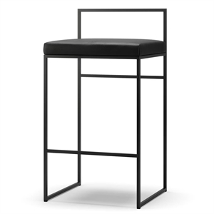 Krzesło Barowe Department z Oparciem 80 cm Czarny/ Czarny Skóra