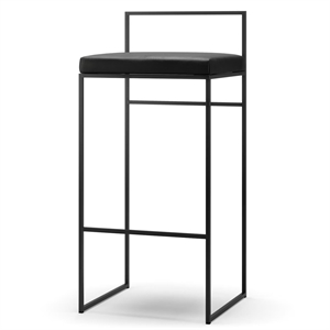 Krzesło Barowe Department z Oparciem 90 cm Czarny/ Czarny Skóra