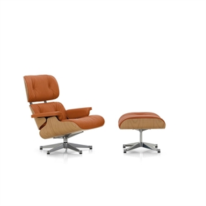 Fotel Vitra Eames z Pufą, Kasztan/koniak Calma/ Aluminiowy