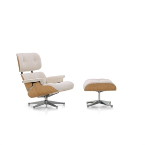 Fotel Vitra Eames z pufą Kasztan/01 Kość słoniowa/Perła/ Aluminiowy