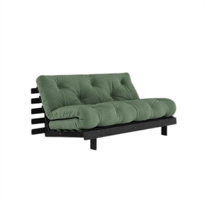 Sofa Rozkładana Karup Roots z Materacem Roots 160x200, Oliwkowa Zieleń/czarny Lakierowany