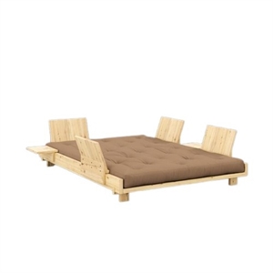 Sofa Rozkładana Karup Social z 4 Oparciami, Stolikami Nocnymi i Materacem 140x200, Kolor Mocca/surowy