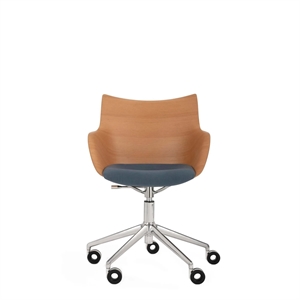 Krzesło Biurowe Kartell Q/Wood Chrom/ Jasne Drewno z Niebieski Tapicerką