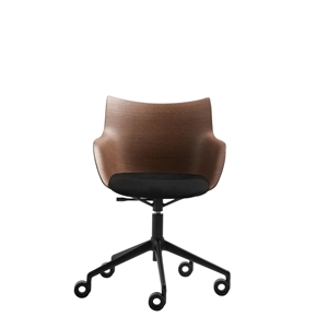 Krzesło Biurowe Kartell Q/Wood w Czarny/ciemnym Drewnie z Czarny Tapicerką