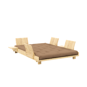 Sofa Socjalna Karup Design z Funkcją Spania 4 Szt. Oparcie, Stoliki Boczne i Materac 140x200 Mocca/lakier Bezbarwny