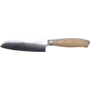 Mareld Akio Japoński Nóż Santoku 13 cm Jasne Drewno
