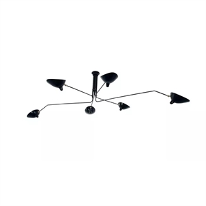 Lampa sufitowa Serge Mouille z 6 obrotowymi ramionami , Czarny- Biały