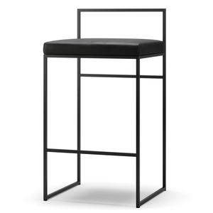 Krzesło Barowe Department z Oparciem 80 cm Czarny/ Czarny Skóra