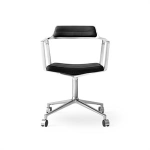 Krzesło Obrotowe Vipp 452 na Kółkach, Aluminiowy/ Czarny Skóra