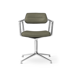 Vipp 453 Obrotowy Fotel Obrotowy ze Ślizgaczami Podłogowymi Aluminiowy/ Bosco Zielony Skóra